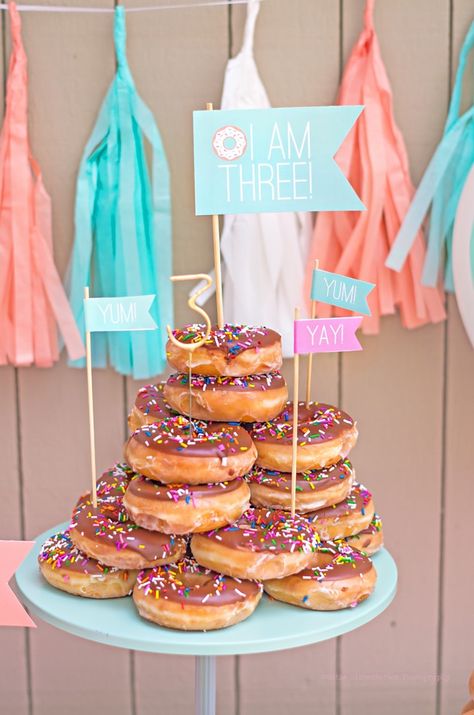 Birthday Tart, Doughnut Bar, Donut Party Supplies, Donut Birthday Cake, Donut Theme Party, Birthday Breakfast Party, 6 Flags, Doughnut Party, Donut Tower