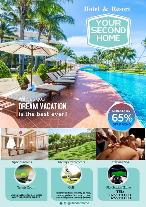 Hotel Advertisement, Resort Poster, Hotel Ads, Trifold Brochure Design, Holiday Poster, Beach Posters, Holiday Resort, Hotel Resort, Beautiful Hotels