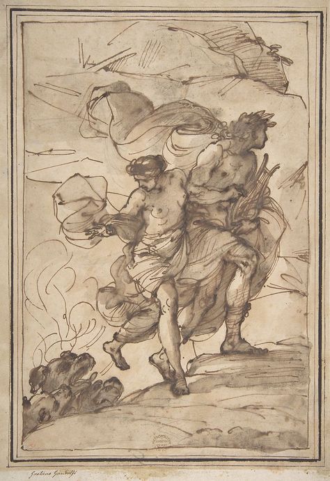 Attributed to Filippo Pedrini | Orpheus and Eurydice | The Met Orpheus And Eurydice, Master Drawing, Ink Brush, Classic Image, Historical Characters, Historical Maps, Old Master, Bologna, Metropolitan Museum Of Art