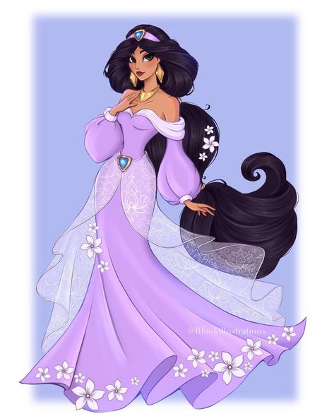 Jasmin Fanart, Princess Jasmine Fanart, Jasmine Fanart, Princess Jasmine Art, Purple Jasmine, Caw Art, Jasmine Drawing, Princess Jasmine Cosplay, Jasmine Wedding Dress