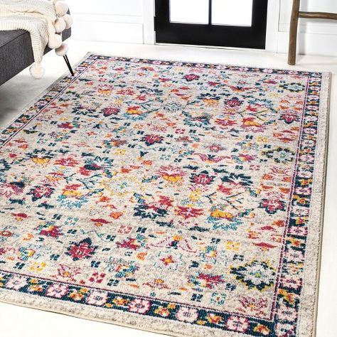 3' x 5' Modern Persian Boho Floral Area Rug, Beige/Multi - JONATHAN Y Modern Persian Rug, Eclectic Area Rug, Flowers Vines, Floral Area Rug, Persian Motifs, Clean Bedroom, Floral Area Rugs, Persian Area Rugs, Vintage Country