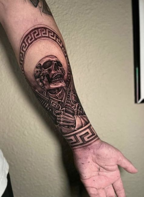 Mexican Style Sleeve Tattoo, Mexican Charro Tattoo, Aztec Tattoos Men, Mexican Soldier Tattoo, Hispanic Inspired Tattoos, Aztec Forearm Tattoo For Men, Spaniard Tattoo, Aztec Tattoo Mexican Forearm, Mexican Cowboy Tattoo