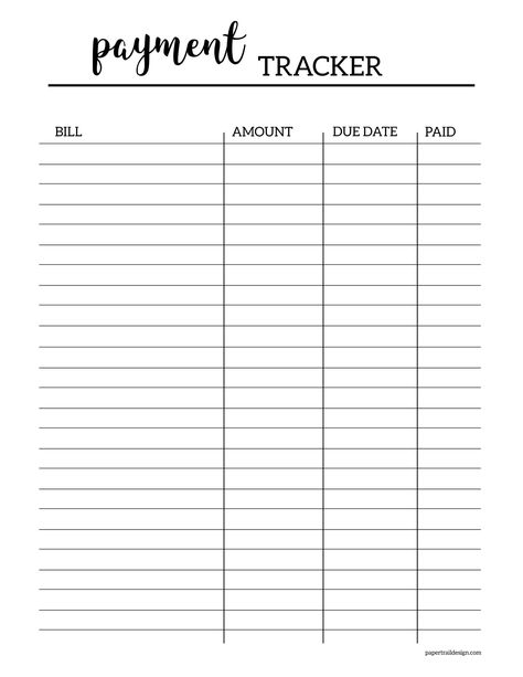 Use this free printable bill tracker to keep track of your payments throughout the month and mark when they are paid off. #papertraildesign #planner #plannerpages #freeplannerpages #plannerprintables #freeplannerprintables Bill Payment Tracker Printables Free, Debt Tracker Printable Free, Free Printable Bill Tracker, Free Printable Budget Worksheets, Organisation Printables, Coaching Outfits, Organisation Station, Bill Organization Printables, Organizer Printables