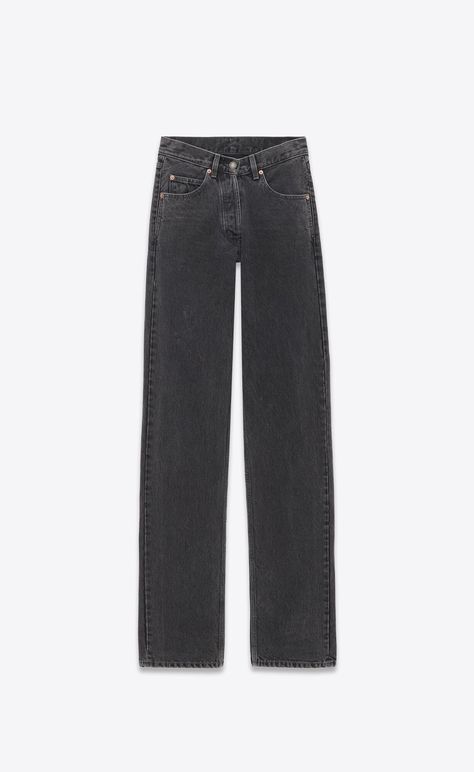 Discover 90'S FRENCH BLACK V-waist long baggy jeans in 90'S black denim from Saint Laurent online store. Long Baggy Jeans, Ysl Jeans, Cowl Back Dress, Saint Laurent Jeans, Fall 23, Wool Pencil Skirt, Aviator Jackets, Airport Fashion, Oversized Jacket