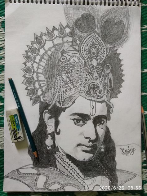 Mahabharat Br Chopra, Mahabharat Krishna Sketch, Nitish Bharadwaj As Krishna Sketch, Mahabharat Sketch, Sketch Of Krishna, Mahabharat Drawing, Sketches Landscape, Pencil Sketches Landscape, Black Canvas Paintings