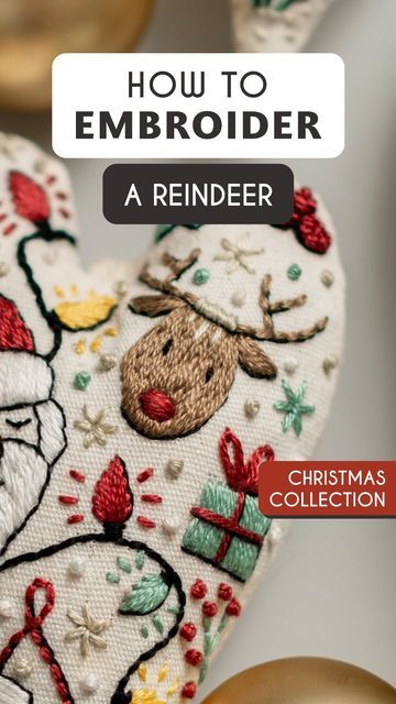 Embroidery Reindeer, Long Short Stitch, Embroidered Christmas Ornaments, Long And Short Stitch, How To Stitch, Reindeer Face, Free Pdf Pattern, Christmas Embroidery Designs, Embroidery Patterns Free