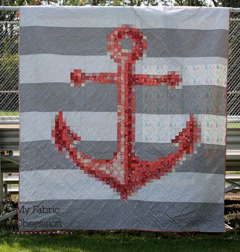 Anchor Quilt, Tula Pink Quilt, Nautical Quilt, Tula Pink Fabric, Postage Stamp Quilt, Summer Quilts, Quilt Festival, Colorful Quilts, Diy Quilt