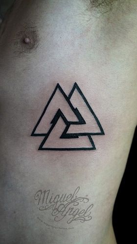 Climb-y Triple A Tattoos, Love Triangle Tattoo, 3 Triangles Tattoo, Triple Triangle Tattoo, Three Triangle Tattoo, 3 Triangle Tattoo, Girl Rib Tattoos, Triangle Tattoo Design, Trinity Tattoo