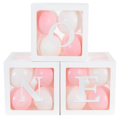 PRICES MAY VARY. Package Includes: 3Pcs 11.8-inch ONE boxes ——Baby Girl theme 1st birthday balloon boxes, inluding balloons Macaron Pink*16,White*16 Easy to Use: The balloon box is very easy to use and the bottom is easy to assemble through careful design. It is also easy to fold and store High Quality: One year old birthday decorated balloon box, made of high-quality cardboard, without peculiar smell. Light weight and good appearance can create a good party style. It is used for birthday decora Isnt She Wonderful First Birthday Decor, Pink Bow Birthday Theme, First Birthday Party Favors Ideas, Party Favors For First Birthday, Activities For First Birthday Party, Princess Themed First Birthday, One Year Old Birthday Party, Balloon Boxes