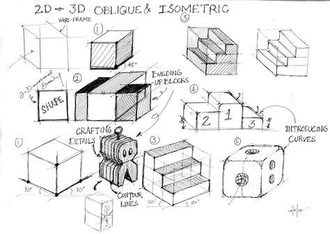 How to Draw 3D Drawings | 3D Drawings - Oblique and Isometric Drawing Practices Simple Isometric Drawing Exercises, Isometric Drawing Examples, Oblique Drawing, Analytical Drawing, Isometric Drawing Exercises, Draw 3d, Axonometric Drawing, Isometric Drawing, Graph Paper Drawings