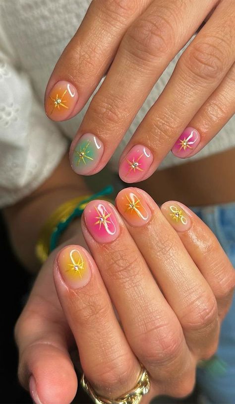 trendy nail designs, Nail Designs 2023, summer nails, Vibrant Nails, nail trends, mix n match nails Mix And Match Nails Short, Nails Gel Short Simple, European Summer Nails, Short Funky Nails, Short Aura Nails, Subtle Pride Nails, Match Nails, Mix Match Nails, Rave Nails