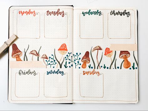 Mushroom Planner Theme, Bujo Forest Theme, Mushroom Bullet Journal Theme, Mushroom Bujo Theme, Bullet Journal Mushroom Theme, Mushroom Bujo, September Bujo Theme, Mushroom Bullet Journal, Mushroom Theme