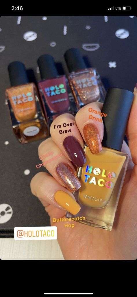 Taco Nail Art, Taco Nails, Holo Taco, Orange Drinks, Fall Nails, Nails Inspiration, Pretty Nails, Nail Art Designs, Nail Colors