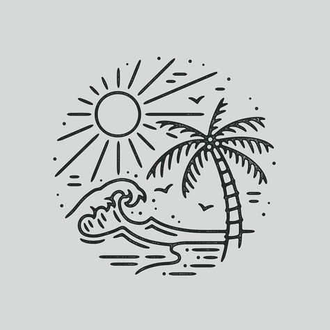 Sun Beach Illustration Illustration Tattoo, Art Artwork, Palm Tree, Blackwork, Design Art, The Beach, Sun, On Instagram, Instagram