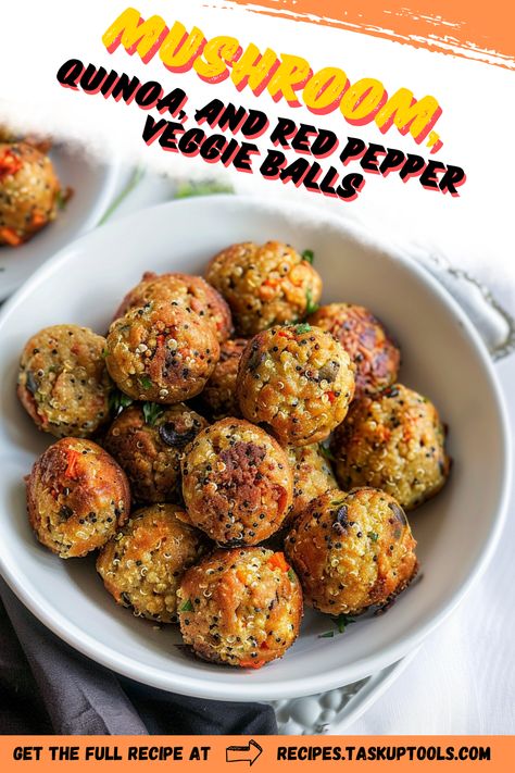 Discover a healthy, flavorful delight with our Mushroom, Quinoa, and Red Pepper Veggie Balls recipe. Packed with the rich, earthy taste of mushrooms and the perfect balance of quinoa and red pepper, these veggie balls are a must-have for your weekly meal prep. Ideal for vegetarians and anyone looking for a hearty, nutritious alternative to meatballs. Whip up this easy-to-follow, delicious and nutritious meal - perfect for a weeknight dinner or a festive gathering. Find more Veggie Balls Recipe, Mushroom Balls, Quinoa Balls, Veggie Balls, Quinoa Meatballs, Mushroom Quinoa, Work Recipes, Weekly Meal Prep, Balls Recipe