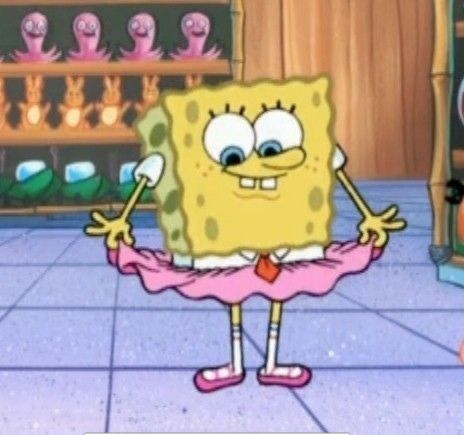 On the picture you see SpongeBob in a supermarket wearing a pink skirt while smiling, I would describe the picture cute perfect for a cute profile on wattpad. The Spongebob, Sponge Bob, Jeon Jungkook, Kim Taehyung, Signs, Pink