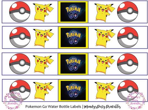 Pokemon GO water bottle labels from Pokemon GO Birthday Printables at Mandy's Party Printables. See more at mandyspartyprintables.com! Pokemon Night, Water Bottles Labels, Birthday Pokemon, Pikachu Party, Pokemon Printables, Pokemon Party Decorations, Love Pokemon, Pokemon Themed Party, Pokémon Birthday