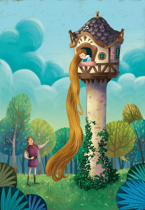 Rapunzel Story Book, Rapunzel Book, Storybook Art Illustrations, Rapunzel Story, Digital Art Character Design, Digital Art Character, Africa Art Design, Art Character Design, Fairy Tale Illustration