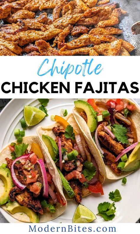 Chipotle Chicken Fajitas Chipotle Fajitas, Apartment Meals, Fajita Veggies, Chicken Chipotle, Honey Chipotle Chicken, Modern Recipes, Fakeaway Recipes, Chicken Caesar Pasta Salad, Fajita Vegetables