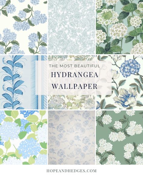 The Most Beautiful Hydrangea Wallpaper | Hope And Hedges White Hydrangea Wallpaper, Blue Hydrangea Wallpaper, Girls Bedroom Artwork, Serena And Lily Wallpaper, Wallpaper Hope, Wallpaper Powder Room, Hydrangea Wallpaper, Wallpaper Classic, Girls Bedroom Wallpaper