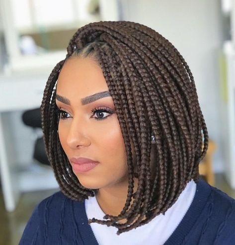 Playful Asymmetrical Bob Braids Box Braid Bob, Short Box Braids Bob, Bob Box Braids Styles, Short Bob Braids, Best Braid Styles, Box Braids Bob, Bob Braids Hairstyles, Small Box Braids, Twisted Hair