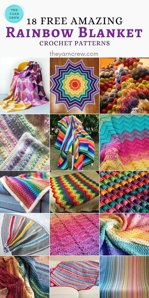 Free Crochet Patterns For Afghans Using Variegated Yarn, Multi Color Crochet Blanket Free Pattern, Crochet Multicolor Yarn, Rainbow Yarn Crochet, Free Rainbow Crochet Blanket Pattern, Rainbow Crochet Blanket, Color Pooling Crochet Blanket, Crochet Rainbow Blanket, Rainbow Color Crochet Blanket