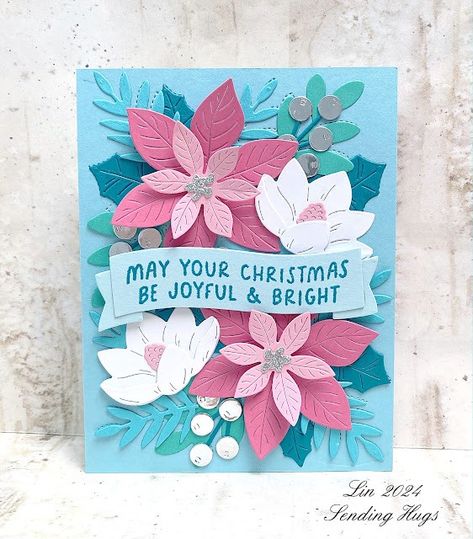 Sending Hugs: Festive Blooms Concord & 9th Festive Blooms, Poinsettia Cards, Card Layouts, Concord And 9th, Festive Wreath, Sending Hugs, Christmas Poinsettia, Winter Cards, Pretty Cards