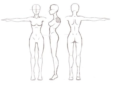 Drawings Techniques, Pose Woman, 3d Drawing Tutorial, 3d Drawing Techniques, 3d Templates, Character Reference Sheet, Body Outline, Body Template, Character Template