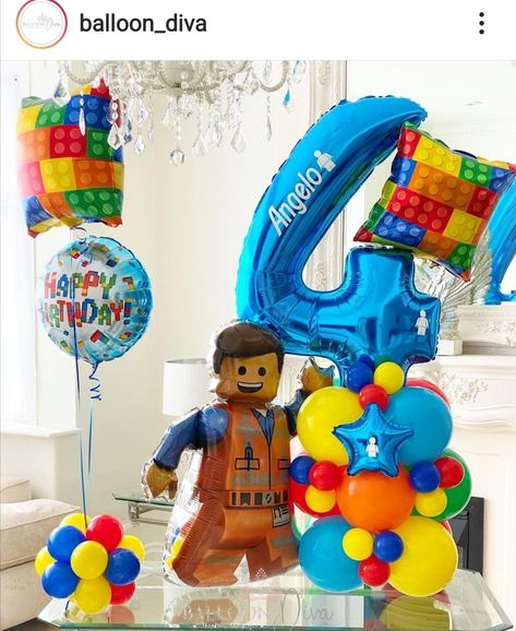 Lego Party Balloons, Lego Party Decorations Diy, Lego Balloons, Lego Party Decorations, Lego 5, Teal Makeup, Happy Birthday Decor, Lego Birthday Party, Balloon Stands