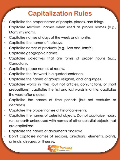 Capitalization Worksheets, Capitalization Rules, English Grammar Notes, Spelling Words List, Rules Poster, Elementary Learning, English Grammar Worksheets, Grammar Rules, Grammar Lessons