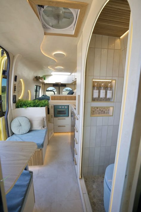 Bus Layout, Van Makeover, Swivel Table, Mercedes Sprinter Van, Camper Interior Design, Caravan Makeover, Kombi Home, Van Conversion Interior, Caravan Interior