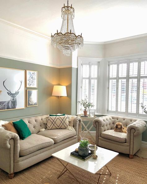 Living Room With Bay Window Layout, Bay Window Living Room, Sarah Williams, Lounge Room Styling, Living Room Panelling, Victorian Living Room, Room Green, Living Room Decor Inspiration, Living Room Design Inspiration