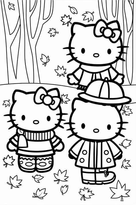 Adorable November Hello Kitty coloring pages for kids and adults, featuring Thanksgiving and fall designs. Free printable sheets to enjoy creative moments with Hello Kitty this November. Thanksgiving Coloring Pages Free, November Hello, Hello Kitty Coloring Pages, Kitty Coloring Pages, Free Thanksgiving Coloring Pages, Hello Kitty Colouring Pages, Thanksgiving Coloring, 10 November, Hello November