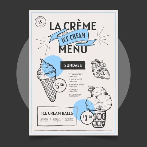 Ice Cream Social Flyer, Ice Cream Menu Design, Fast Food Menu Design, Restaurant Flyer Design, Menu Design Restaurant, Blackboard Menu, Draw Ice Cream, Menu Vintage, Ice Cream Menu