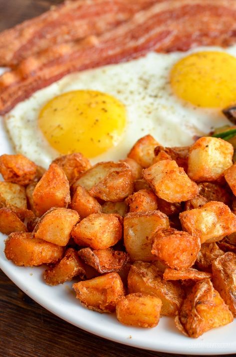 Syn Free Breakfast Home Fries (Actifry or Oven) | Slimming Eats Breakfast Home Fries, Crispy Home Fries, Syn Free Breakfast, Crispy Breakfast Potatoes, Breakfast Home, Actifry Recipes, Diner Food, Breakfast Sides, Home Fries