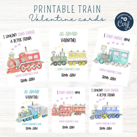 Train Valentine Cards, Valentine Printable Cards, Train Valentine, Kids Valentine Cards, Valentines Kids, Toddler Valentines, Valentine Theme, Kids Class, Valentines School