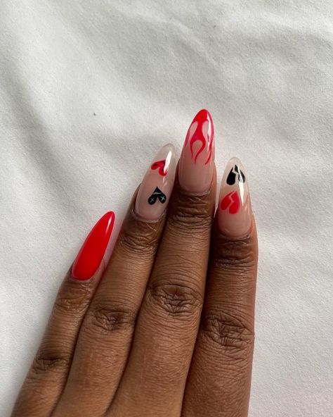 Heartbreak Nail Designs, Heart Break Nails, Split Heart Nails, Inverted Heart Nails, Break Up Nails, Nails With Red Hearts With Eyes, Heartbreaker Nails, Breakup Nails, Heartbreak Nails