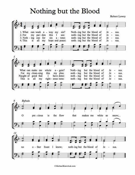 Nothing But The Blood Of Jesus, Choir Sheet Music, Printable Hymns, Sunday School Songs, Hymn Lyrics, Gospel Song Lyrics, Hymn Sheet Music, Hymn Music, Church Songs