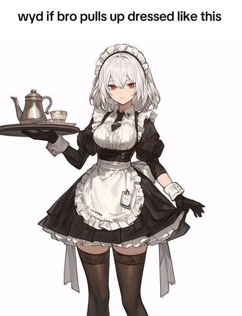 Anime Women Outfit Reference, Maid Concept Art, Maid Anime Character Design, Maid Outfit Reference, Maid Reference, Maid Character Design, Maid Dress Drawing, Maid Outfit Drawing, Maid Pose