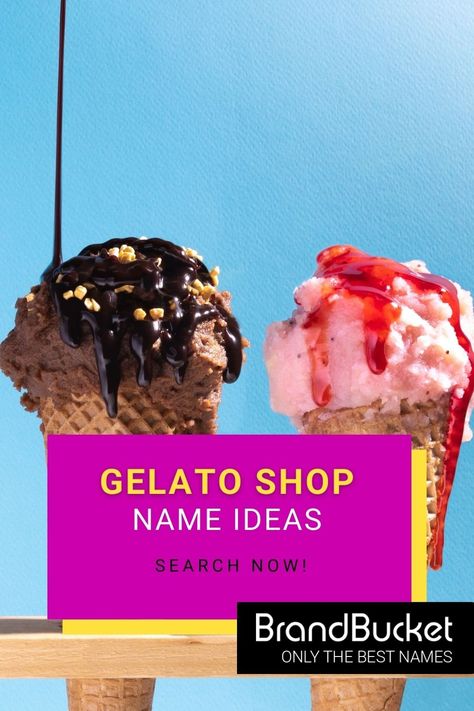 This curated and catchy list of gelato shop name ideas will give you the inspiration you need to get started with your own gelato business. Check out the names now! gelato shop names, gelato shop name ideas, ice cream shop names, ice cream shop names ideas, ice cream shop names logo, ice cream shop names business, brand name generator, business name ideas unique, clever startup name, catchy business name Gelato Business, Business Name Ideas Unique, Ice Cream Shop Names, Cake Shop Names, Name Ideas Unique, Logo Ice Cream, Ice Cream Names, Sweet Business, Gelato Bar