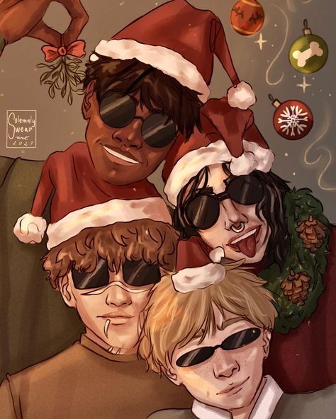 The Marauders Christmas, Harry Potter Christmas Fanart, Wolfstar Christmas, Marauders Christmas, Sirius Remus, Remus Lupin Moony, Marauders Fanart, Christmas Portrait, Hp Universe