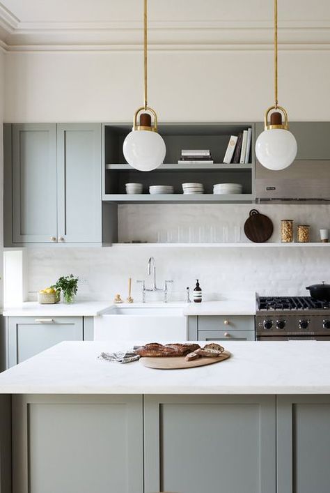 kitchen with pistachio green paint Nicole Franzen, Language Design, Kitchen Cabinet Trends, Scandinavian Kitchen Design, Kitchen Ikea, Dream Kitchens, Classic Kitchen, Kitchen Design Trends, Scandinavian Kitchen