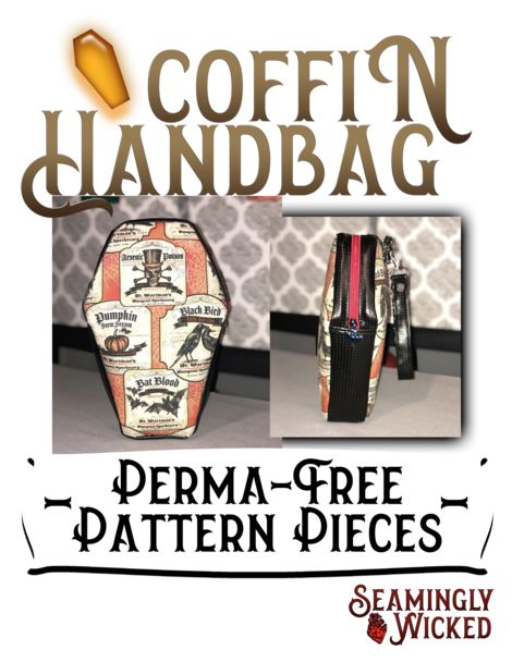 Coffin Bag, Sewing Pattern Pieces, Handbag Sewing, Wallet Sewing Pattern, Sew Wallet, Handbag Sewing Patterns, Purse Sewing Patterns, Halloween Sewing, Bag Sewing Pattern