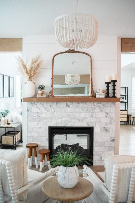 We are sharing three fireplace mantel decor ideas that you can easily do yourself! Pinks, neutrals and blues will freshen up your space. #homedecor #mantel #manteldecor #styleideas #decorideas #designideas #homedesign Condo Aesthetic, Hearth Decor, Simple Fireplace, Mantle Ideas, Fireplace Mantle Decor, Brick Fireplace Makeover, Fireplace Mantel Decor, Living Room Decor Fireplace, Fireplace Remodel