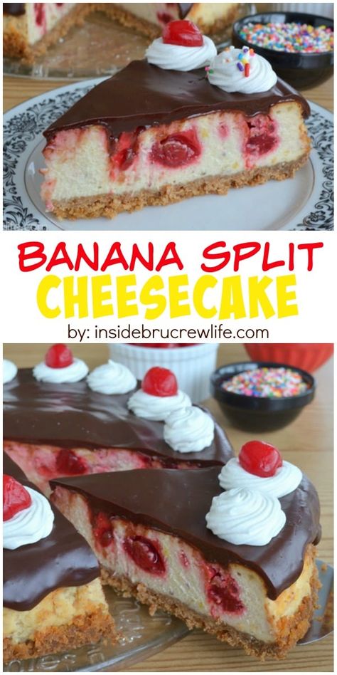 Dessert Casseroles, Banana Split Cheesecake, Banana Baking, Coconut Dessert, Banana Pudding Cheesecake, Strawberry Pie Filling, Banana Cheesecake, Brownie Desserts, Salty Cake