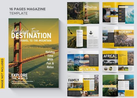 PSD travel magazine | Premium Psd #Freepik #psd #travel #tour #tourism #travel-tourism Tourism Magazine, Travel Magazine, Travel Tourism, Catalog Design, Magazine Layout, Magazine Template, Holiday Time, Guide Book, Vector Photo