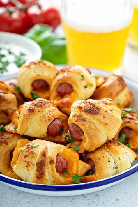 Cheesy Ranch Pigs in a Blanket: upgrade your favorite classic party appetizer — pigs in a blanket — with cheddar cheese and a buttery Parmesan ranch topping! For the full recipe and promo code to try Publix delivery, Powered by Instacart, plus $10 off your first order of $35 or more, and your first delivery fee waived, visit the link in my profile! #ad Parmesan Ranch, Cheesy Ranch, Football Party Food, Quick And Easy Appetizers, Finger Foods Easy, Classic Party, Pigs In A Blanket, Party Appetizer, Finger Food Appetizers