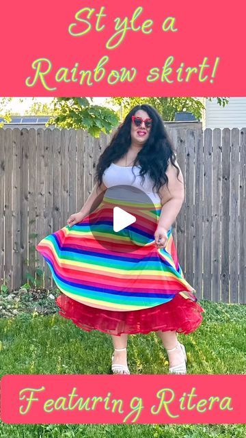 Gabriella Bellicini on Instagram: "🌈 How much fun is this rainbow skirt from @riterashop ?  I thought it’d be fun to style it with a petticoat under it or more casually without it.  Check out their site for more affordable, cute plus size fashion! 

🌈💕Poll: which do you prefer? 

Skirt: Ritera (gifted)
Tank top & shoes: Torrid
Petticoat: @uniquevintage 
Sunglasses: @amazonfashion 
Necklace: @betseyjohnson 

#ritera #wearselflove #plussizefashion #rainbowfashion #rainbowskirt #colorfulskirt #curvyfashion #petticoat 

Ritera plus size skirt size 16  size 18  size 20 size 22 size 24 plus size summer fashion  rainbow skirt outfit colorful summer style" Plus Size Summer Fashion, Rainbow Skirt, Cute Plus Size, Plus Size Skirt, Colorful Skirts, Rainbow Fashion, Plus Size Summer, Skirt Outfit, Plus Size Skirts