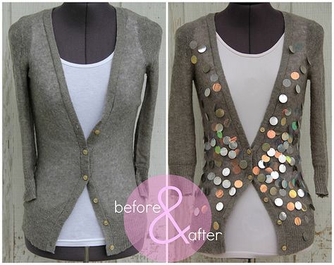 How to Make a Paillette Cardigan via the Kristina J. blog Big Sequins, Sweater Projects, Redo Clothes, Repurposed Clothing, Women Diy, Diy Style, Style Blog, Upcycle Clothes, Sewing Clothes