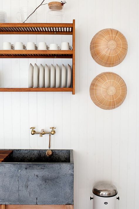 O Canada: Mjölk's Renovated Scandi-Style Cabin on a Lake: Remodelista Open Dish Storage, Pantry Sink, Juli Baker, Soapstone Sink, Soapstone Kitchen, Soapstone Counters, Scandi Kitchen, Drying Rack Kitchen, Soapstone Countertops